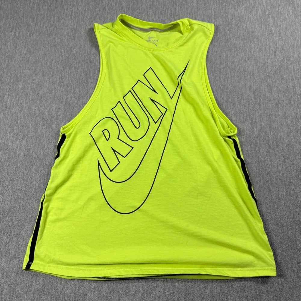 Nike Tank Top Womens M Green Dri-Fit Run Swoosh Athletic Training Gym Racerback
